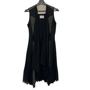 Gary Graham Satin Linen Sheer Lace Longline Drape Front Vest Black 2 Goth Unique